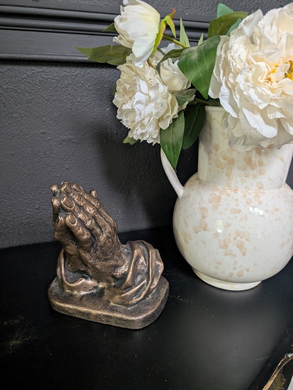 Vintage Praying Hands  Religious Table Desk Sculpture Figurine w/ Bronze Tone